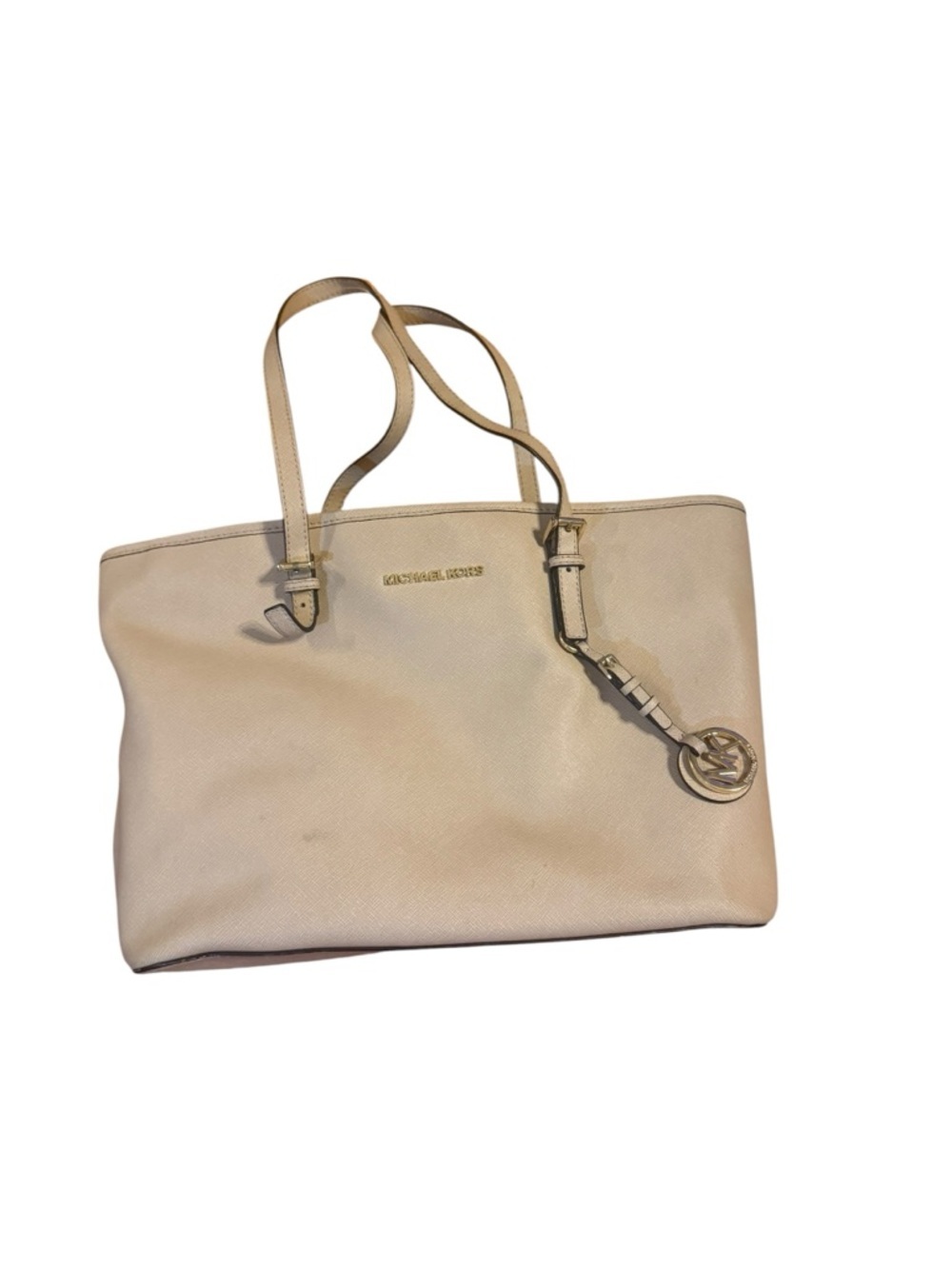 Michael Kors Cream Saffiano Leather Tote with Gold MK Charm